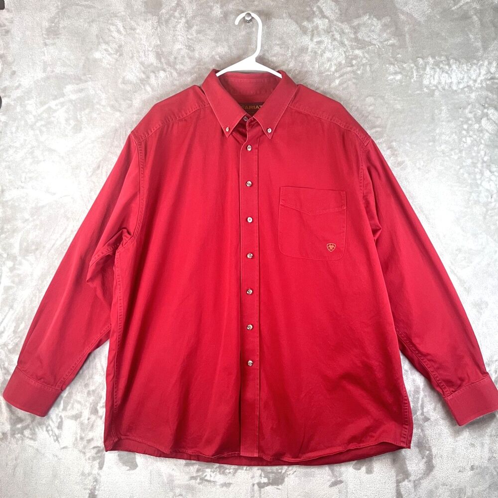 Ariat Men's XXL Red Solid Twill Classic Fit Western Long Sleeve Button Shirt